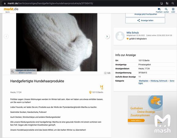 Жительница Германии выставила на продажу одежду из шерсти своей собаки