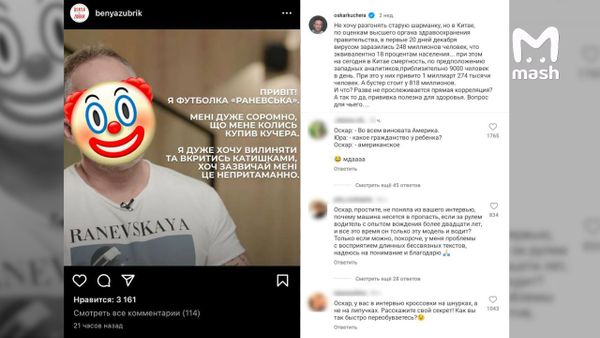 Украинский бренд признал свою футболку на Оскаре Кучере во время интервью Дудю*
