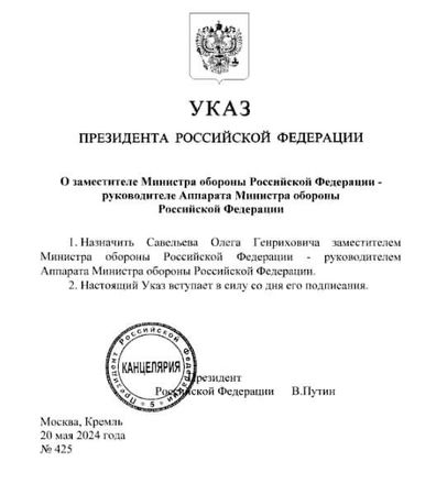 Путин назначил аудитора Счётной палаты Олега Савельева замминистра обороны