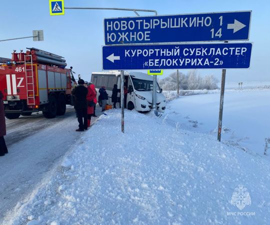 В Алтайском крае автобус с туристами въехал в столб