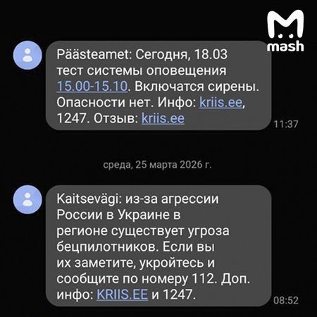Жителям северных районов Эстонии прислали смс-предупреждения об "угрозе бецпилотников"