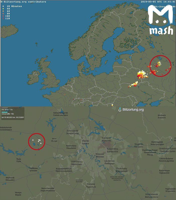 Грозовая карта Blitzortung, 5 мая 18:00-19:00
