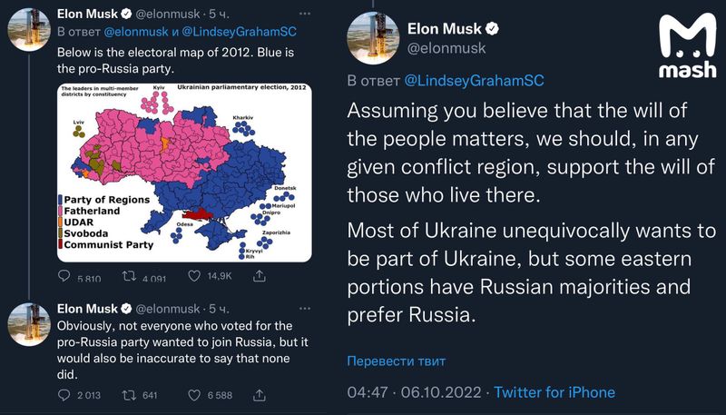 "Они предпочитают Россию". Илон Маск выложил карту выборов 2012 года на Украине