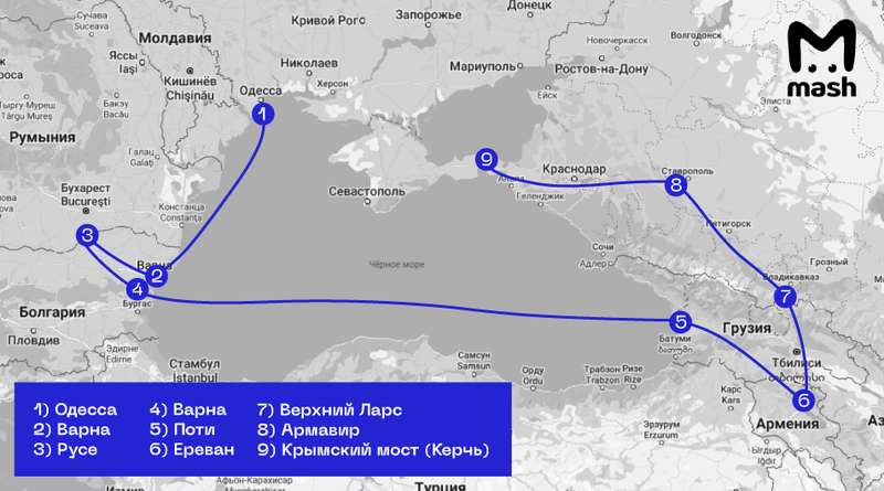 Карта перемещений груза со взрывчаткой