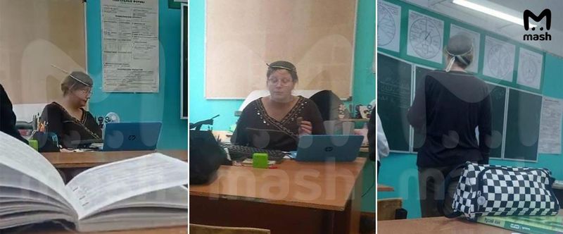 Учительницу из Химок, которая пришла в школу с дуршлагом на голове, отстранили от уроков