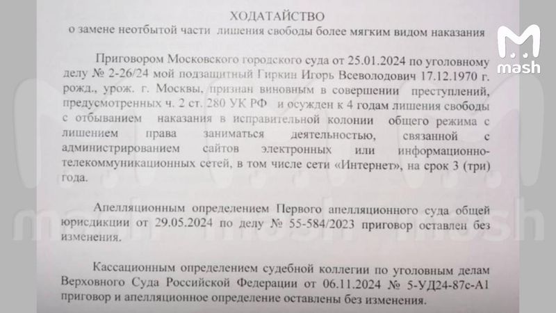 Игорь Стрелков попросил суд освободить его из колонии
