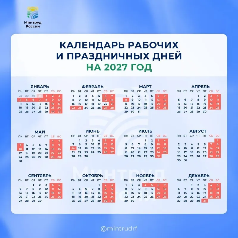 Новогодние каникулы в 2027 году продлятся 11 дней